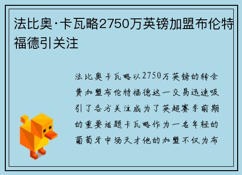 法比奥·卡瓦略2750万英镑加盟布伦特福德引关注 法比奥·卡瓦略2750万英镑加盟布伦特福德引关注